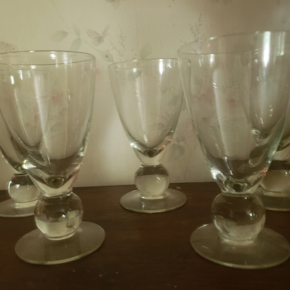Vintage Mid-century Hand Blown Ball Footed Water Goblets Set of 5 RARE - Picture 2 of 5